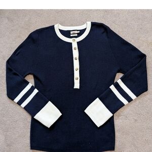 Faherty Henley Navy and White Sweater